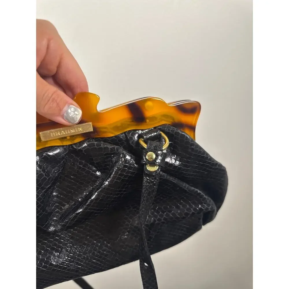 Brahmin Croc-Embossed Leather Clutch/Crossbody Y2k Retro- Black, OS